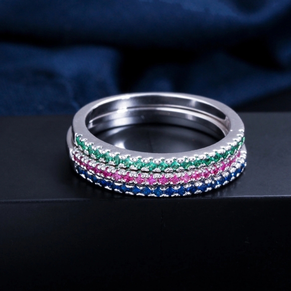 3 Band Partial Eternity Stackable Ring Set - Picture 8 of 8